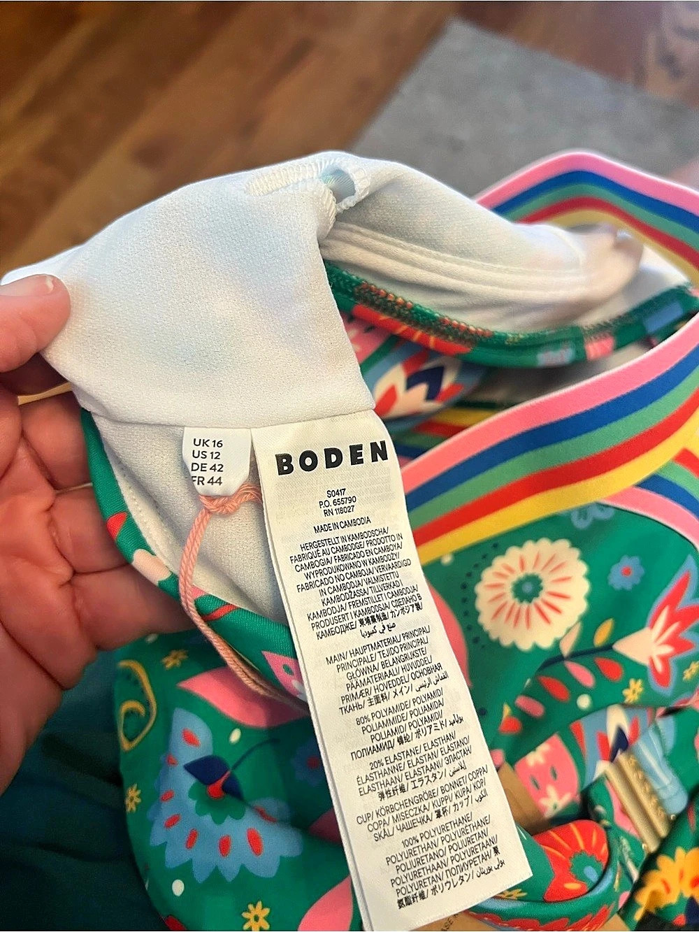 NWT- Boden Stripe Trim Bikini Top & Bottoms Floral Bikini Set Green US - Picture 7 of 7